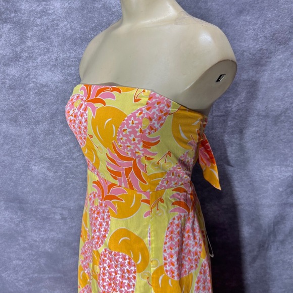 VTG Lilly Pulitzer Sabrina Strapless Dress Size 10 Yellow Pineapples Tie Back - Picture 4 of 11